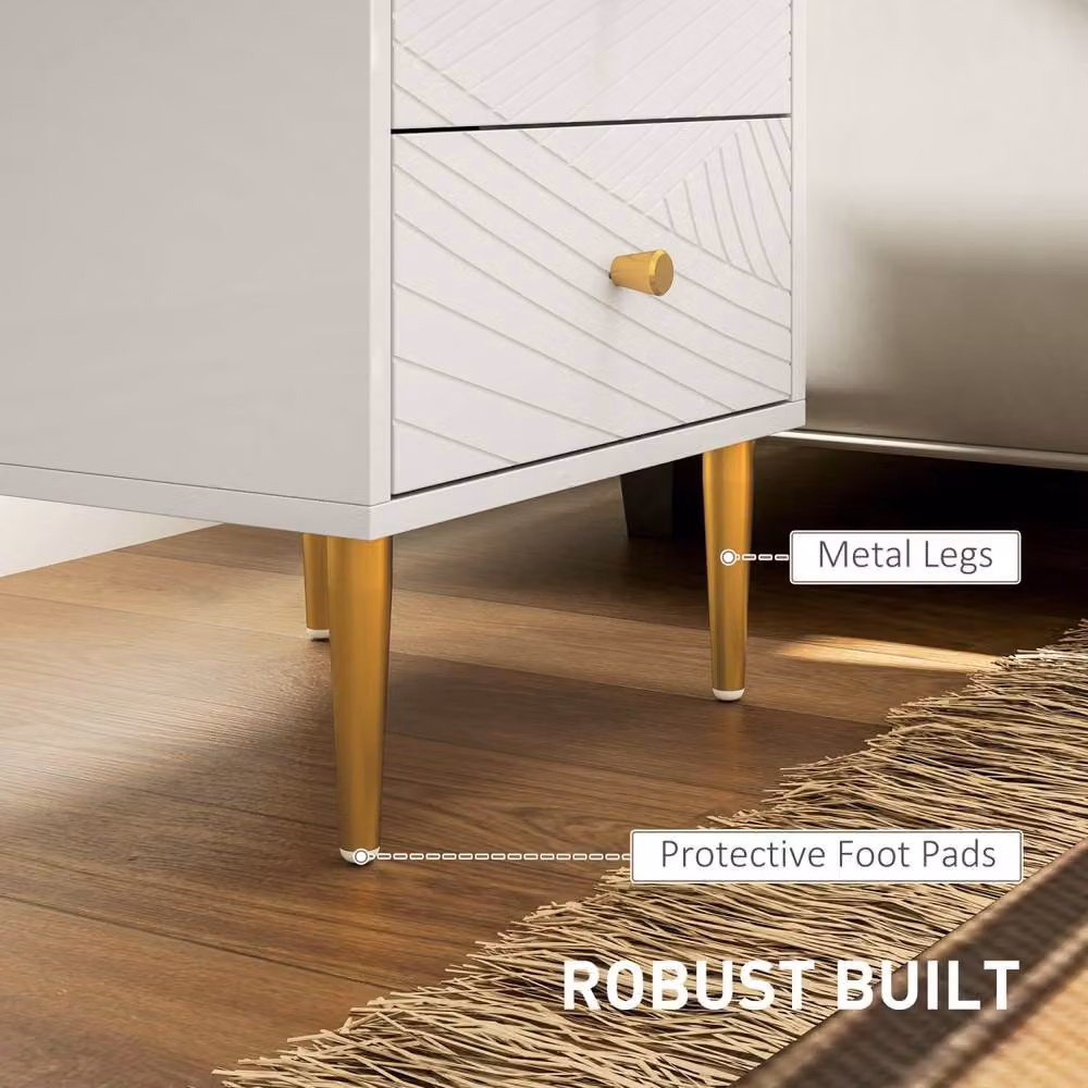 Wyld Haus Dina Two Drawer Bedside Table in White and Gold – 4