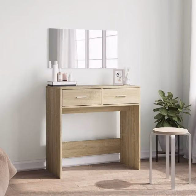 Berkfield Home Modern Dressing Table with Mirror in Sonoma Oak and Light Tan, W/D/H: 80 x 39 x 80 cm – 1