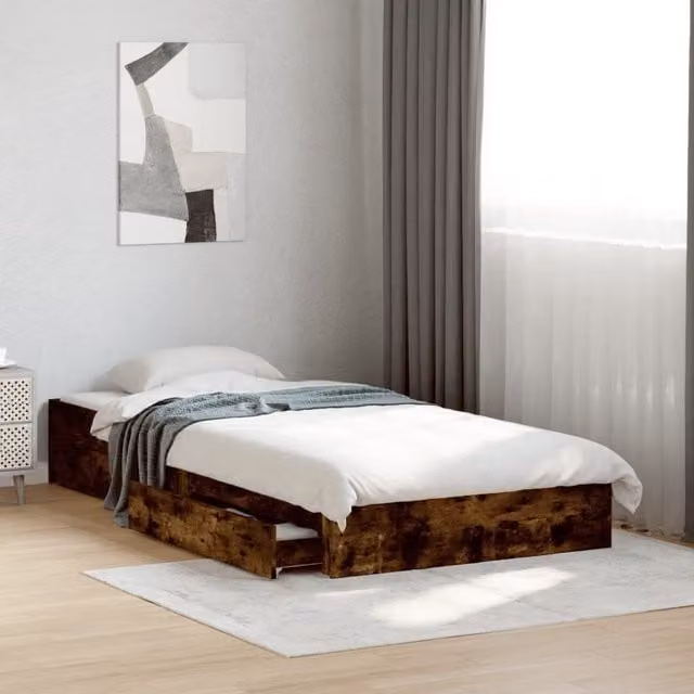 Berkfield Home Modern Bed Frame with Drawers in Smoked Oak Brown, W/D/H: 100 x 200 cm