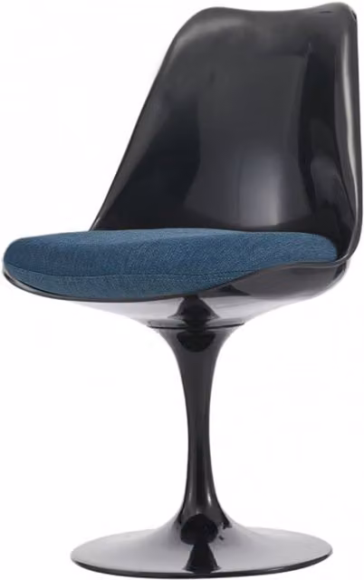 Fusion Living Modern Swivel Dining Chair in Blue Velvet with Black Metal Legs