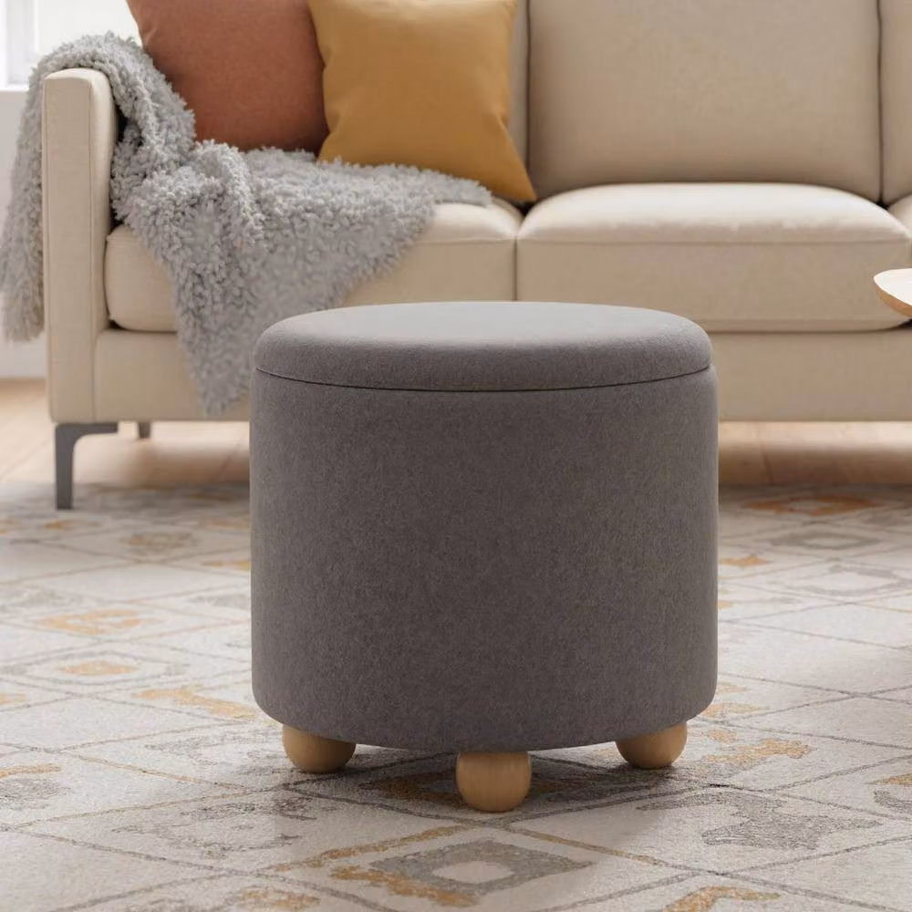 Costway Round Chenille Fabric Storage Ottoman and Footrest Stool with Removable Lid in Grey – 7