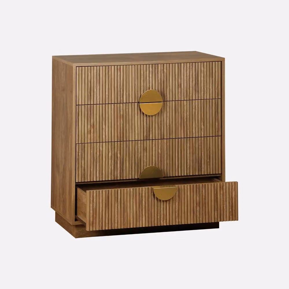 Sweek 4-Drawer Chest with Grooved Mango Wood Effect in Brown and Gold – 2