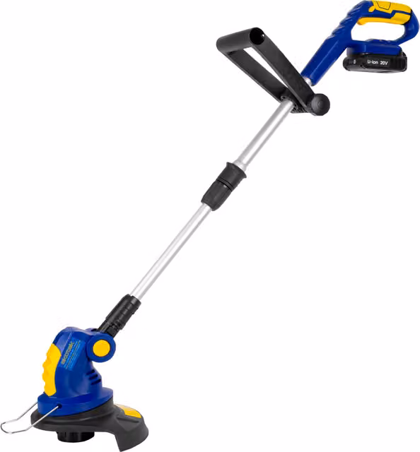 Skotek Li-Ion 20V Rechargeable Grass Strimmer with Support Rollers and Blade, Blue