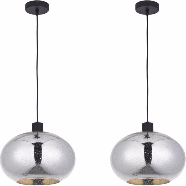 First Choice Lighting Candra Set of 2 Bubbled Mercury Glass Pendant Lights in Black, Chrome and Silver – 1