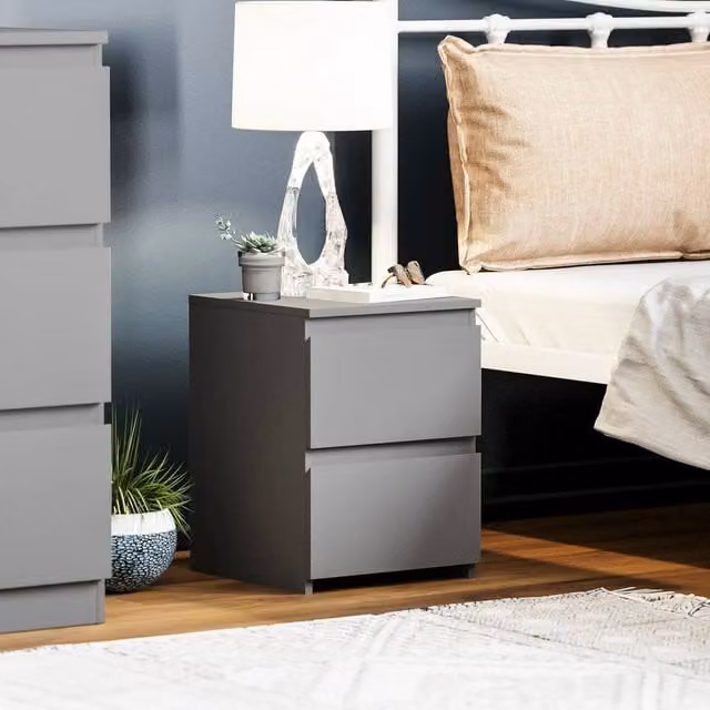 HD Designs Denver 2 Drawer Bedside Chest in Grey, W/D/H: 40.0 x 29.5 x 29.5 cm