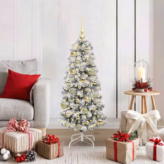 Berkfield Home Artificial Hinged Christmas Tree in Green and White, Height: 120 cm