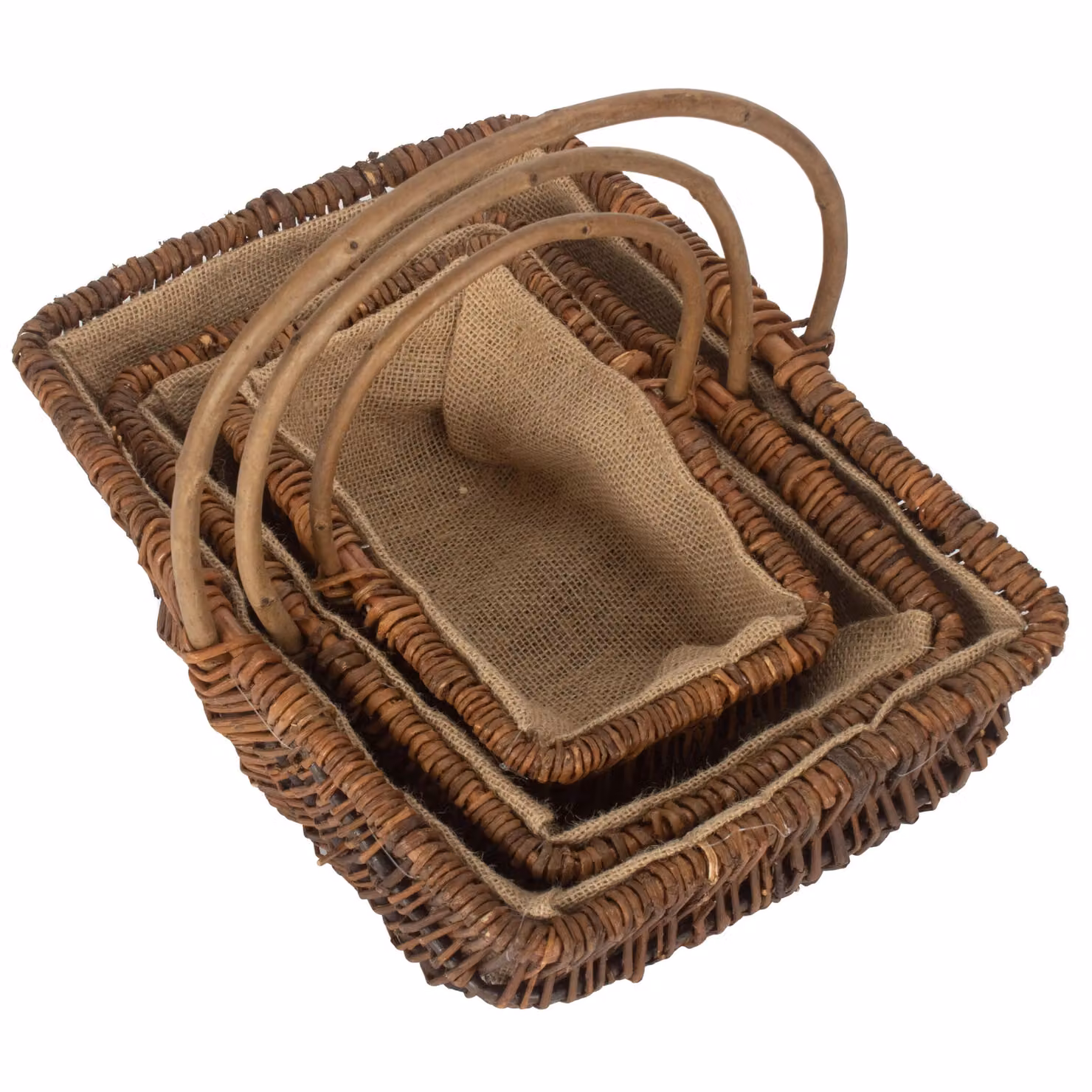 Red Hamper Set of 3 Rectangular Unpeeled Willow Garden Trugs with Hessian Lining in Brown and Red – 3