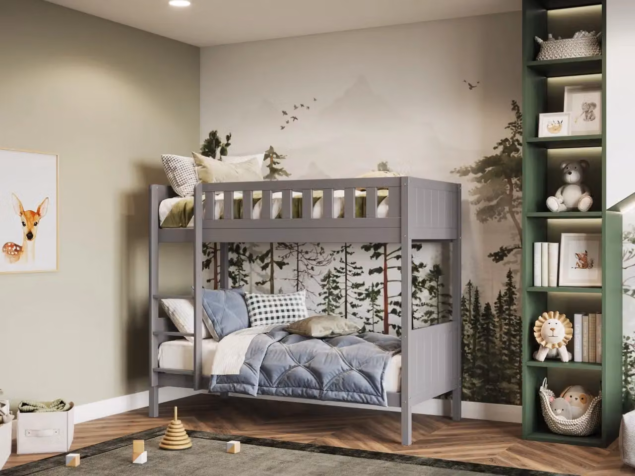 Flair Bea Shorty Bunk Bed in Grey and White, Solid Pine Wood, Junior Size – 2