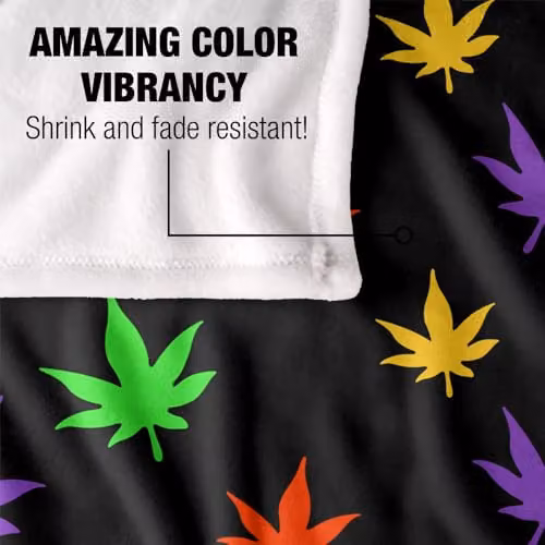 JQ Licensing James Piazza Neon Marijuana Pot Leaves Pattern Super Soft Fleece Throw Blanket, Multicolour, W: 152 cm, D: 127 cm – 3