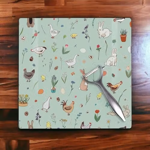 Purely Home Easter Animals Large Square Glass Worktop Protector in Multicolour, W/D/H: 30 x 30 x 1 cm – 2