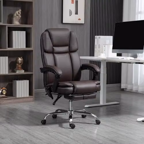 Vinsetto Executive Massage Office Chair in Brown PU Leather with Headrest and Swivel Function – 2