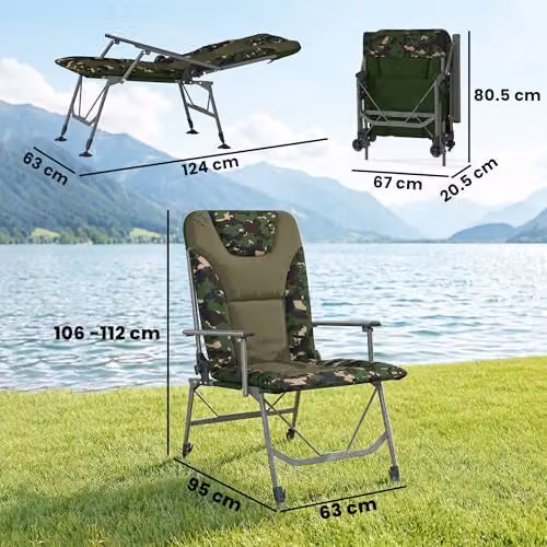 Outsunny Padded Reclining Camping Chair for Adults in Brown with Adjustable Headrest and Armrests – 3