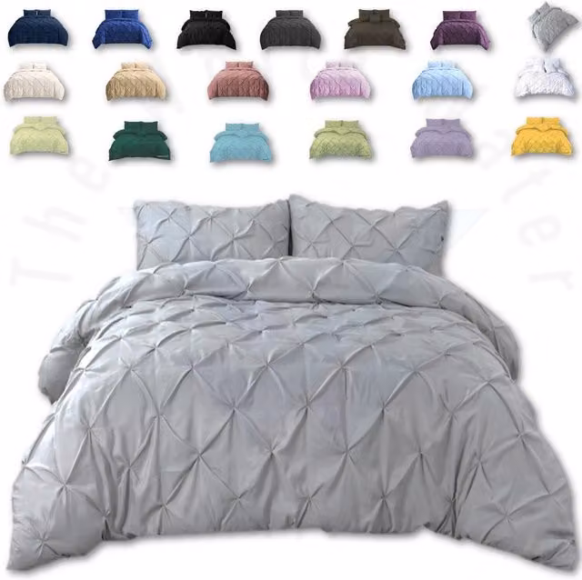 TheWhiteWater Limited Silver Grey Pintuck Cotton Polyester Duvet Cover and Pillowcase Set