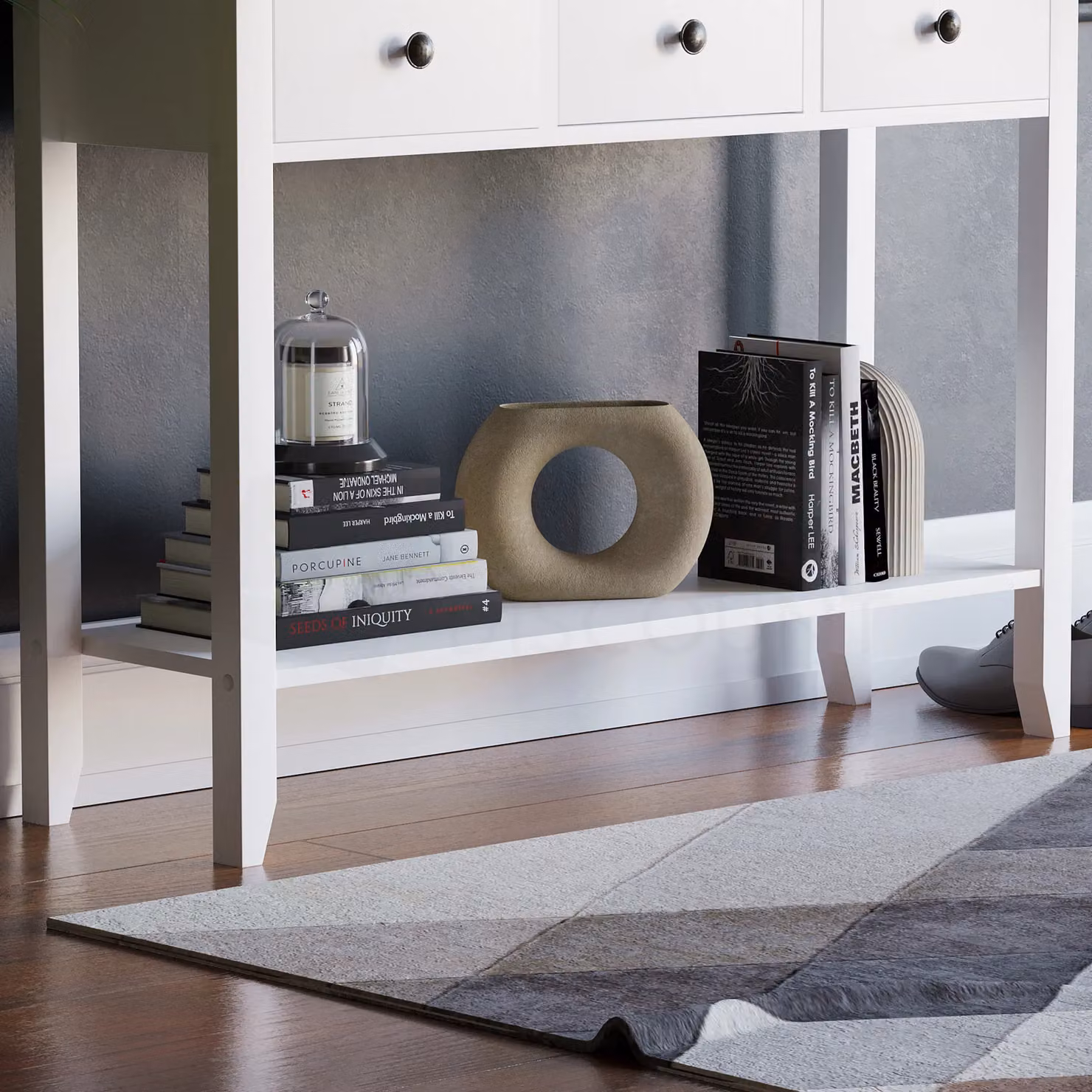Vida Designs Windsor Wooden Console Table with Drawers in White – 5