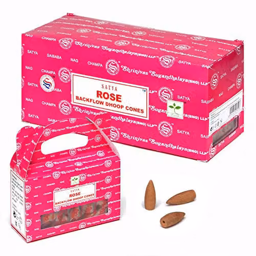 Satya Nag Champa Rose Backflow Incense Cones, Pink Floral Fragrance, 144 Pieces