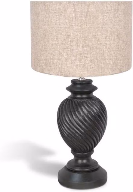 Elm Home And Garden Solid Wood Table Lamp with Beige Fabric Shade in Black Finish