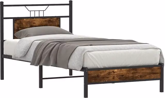 Berkfield Home Small Single Decorative Wood Bed Frame in Smoked Oak Brown, W/D/H: 75 x 190 x 91.5 cm – 1