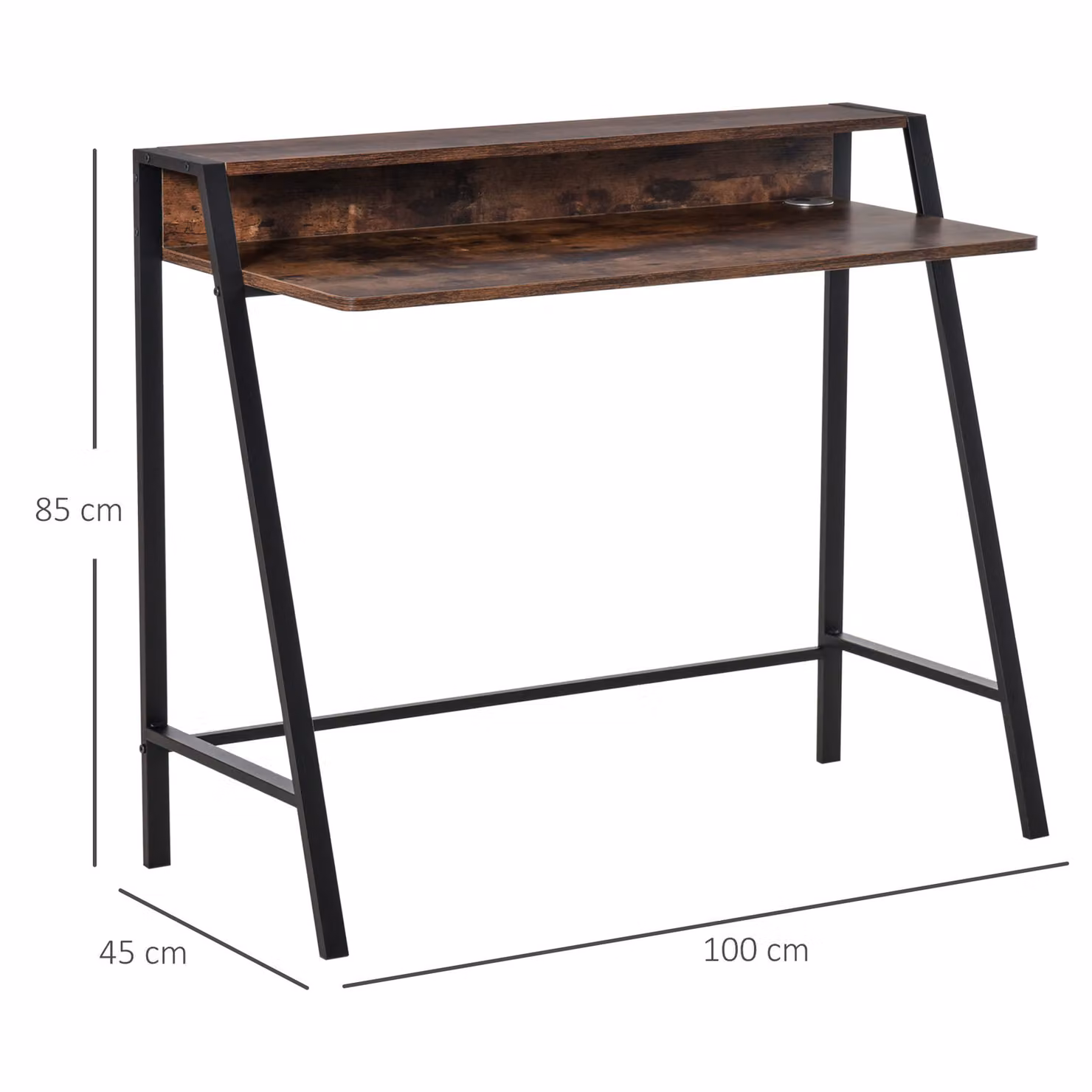 HOMCOM Rustic Brown Computer Desk and Home Office Workstation with Storage Shelf – 3