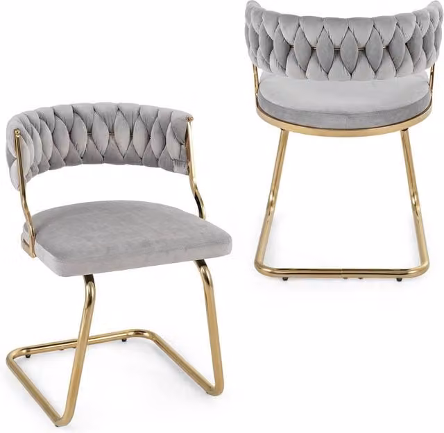 Costway Set of 2 Grey Velvet Upholstered Modern Dining Chairs with Metal Cantilever Base – 1