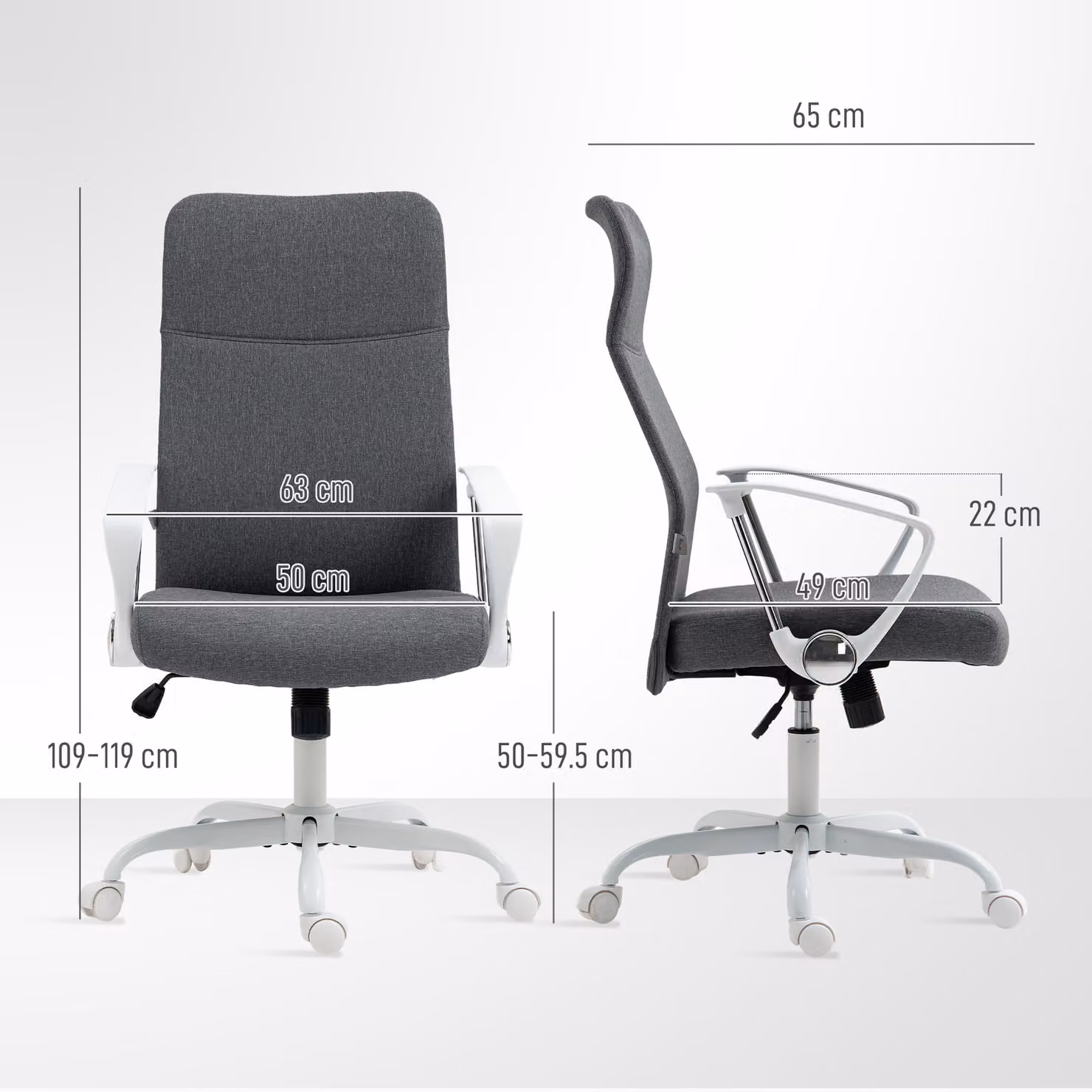 HOMCOM Grey Fabric High Back Office Chair with Adjustable Height and Armrests – 3