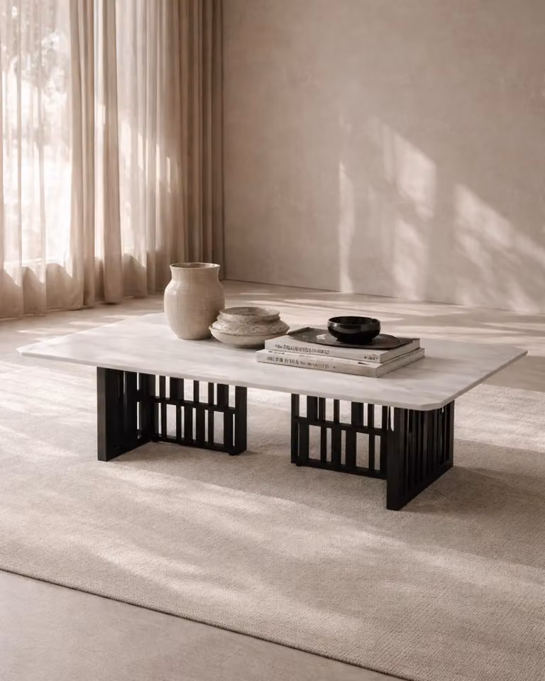 Tommy Franks Lexington Rectangular Coffee Table with Matt Marble Top in White and Black