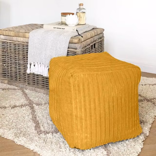 rucomfy Indoor Jumbo Cord Cube Pouffe Footstool in Mustard Yellow, W/D/H: 38 x 38 x 38 cm – 1