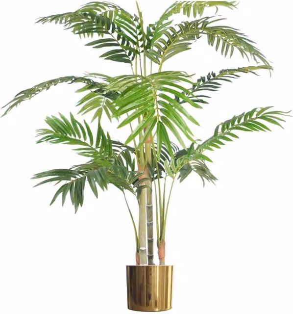 Leaf Design UK Premium Artificial Areca Palm Tabletop Potted Plant in Green and Gold
