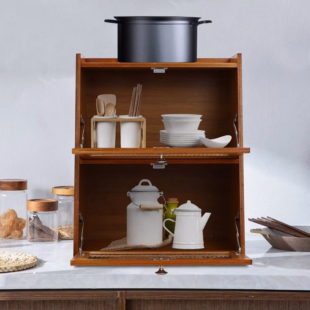 Kelvenix 3-Tier Brown Wood Storage Cabinet with Glass Doors W/D/H: 40 x 28 x 50 cm – 3