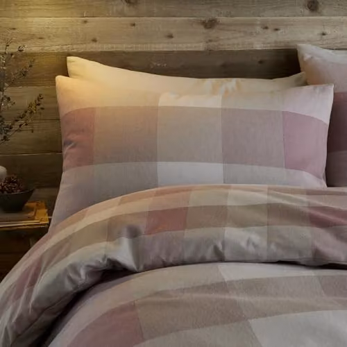 Appletree Hygge Reversible Checked Cotton Flannelette Duvet Cover and Pillowcase Set, Orange, Beige and Multicolour, W/D/H: 140 x 200 cm – 3