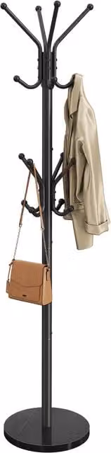 SONGMICS Modern Black Metal Coat Rack with Marble Base and Distributed Point Hooks, W: 30 cm, H: 158 cm, D: 30 cm