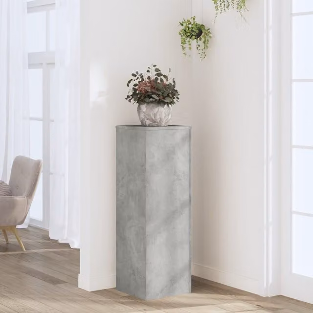 Berkfield Home Modern Plant Stand in Concrete Grey, MDF, W/D/H: 33 x 33 x 100 cm
