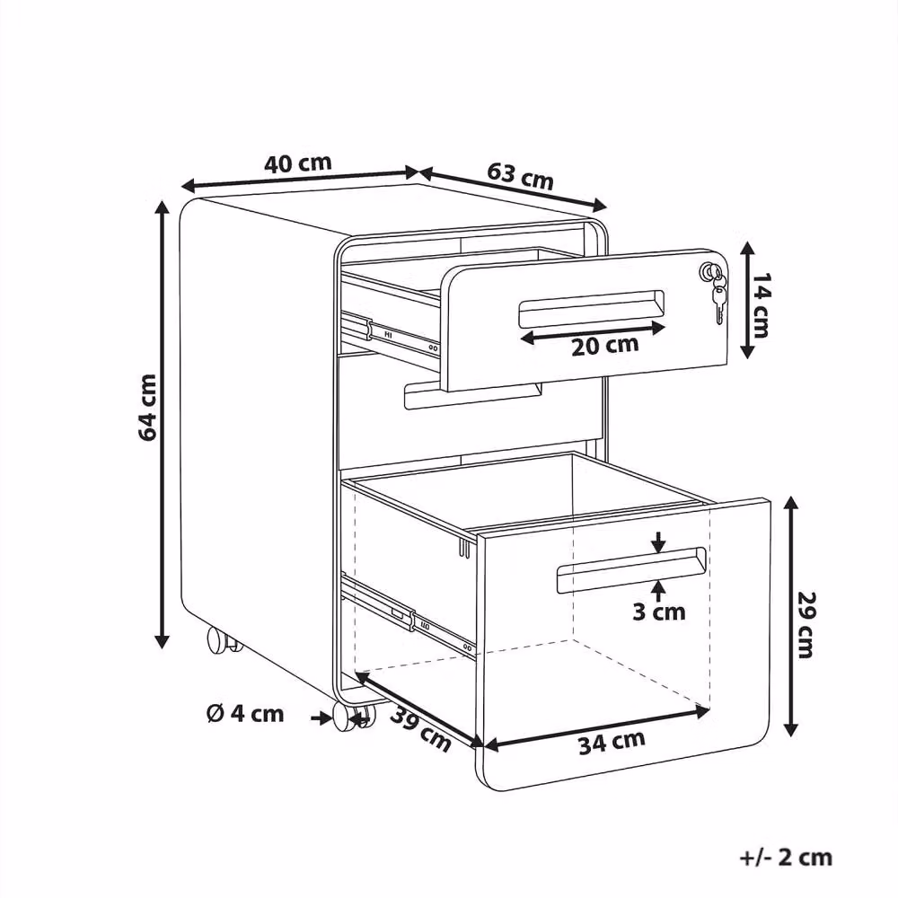 Wyld and Coco 3 Drawer Mobile Pedestal in Black and Light Brown Wood Effect with Lock and Castors – 3