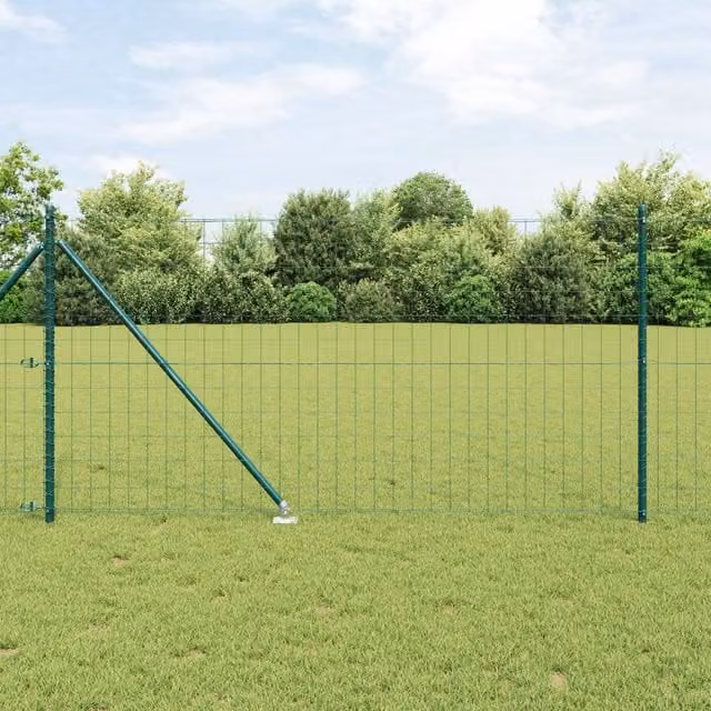 Berkfield Home Euro Fence in Green and Silver Galvanised Steel with 7 Spike Posts, 1 x 10 m – 1