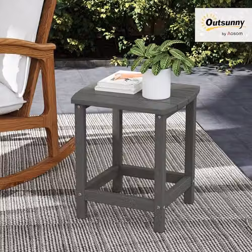 Outsunny Grey Plastic Outdoor Side Table for Garden and Terrace – 2