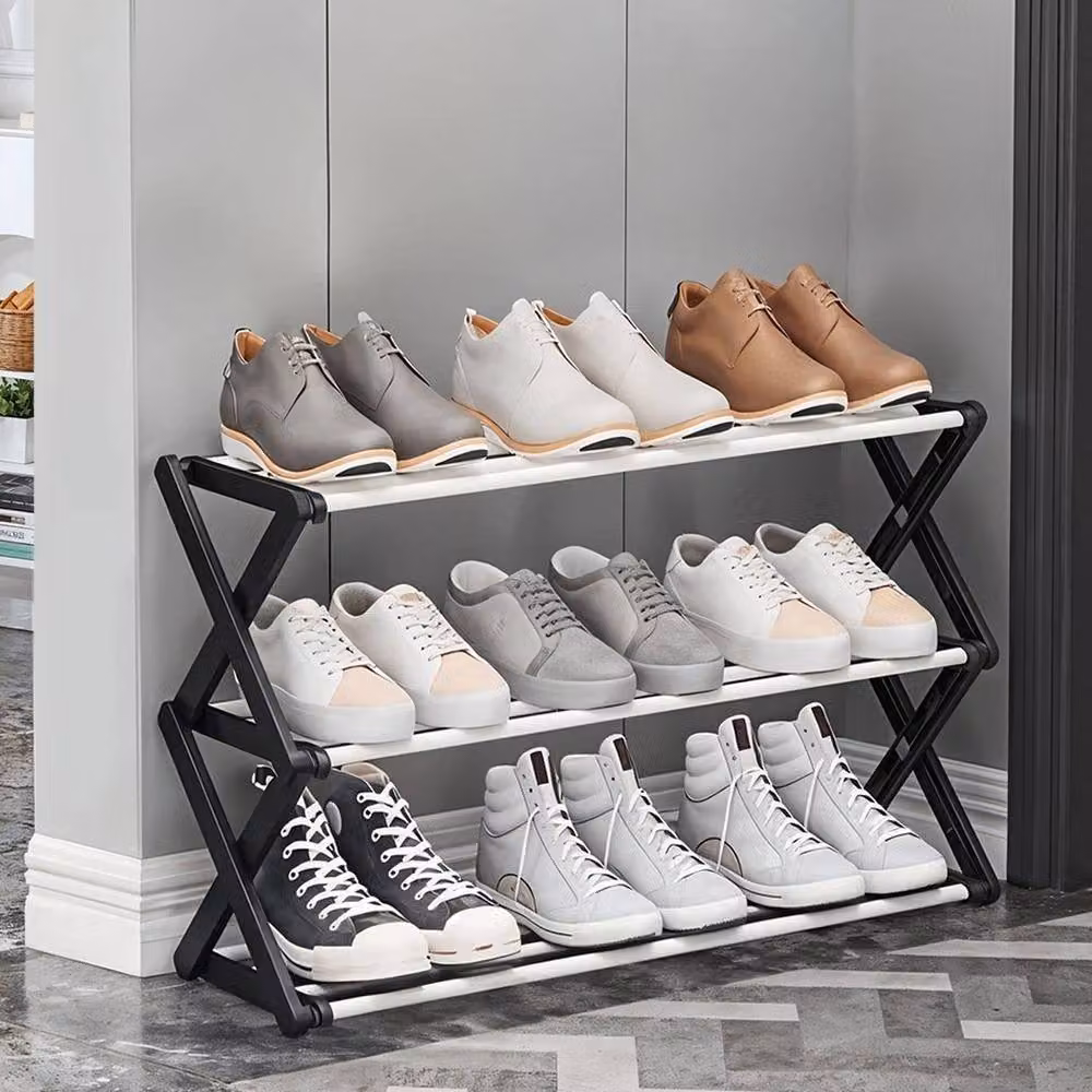 EONLION 3 Tier Folding Metal Shoe Rack in Black, Width: 50 cm – 3