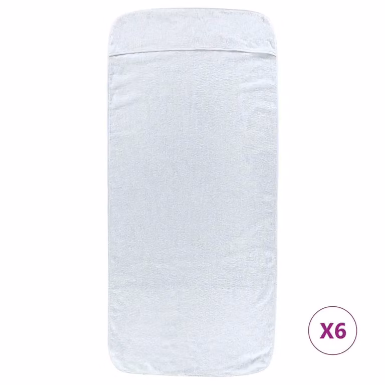 Berkfield Home 6-Piece White Quick-Drying Fluffy Terrycloth Beach Towel Set, W: 60 cm, L: 135 cm, 400 GSM