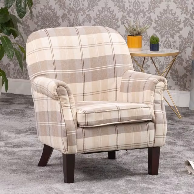 Artemis Home Candia Armchair in Beige Fabric with Solid Wood Frame