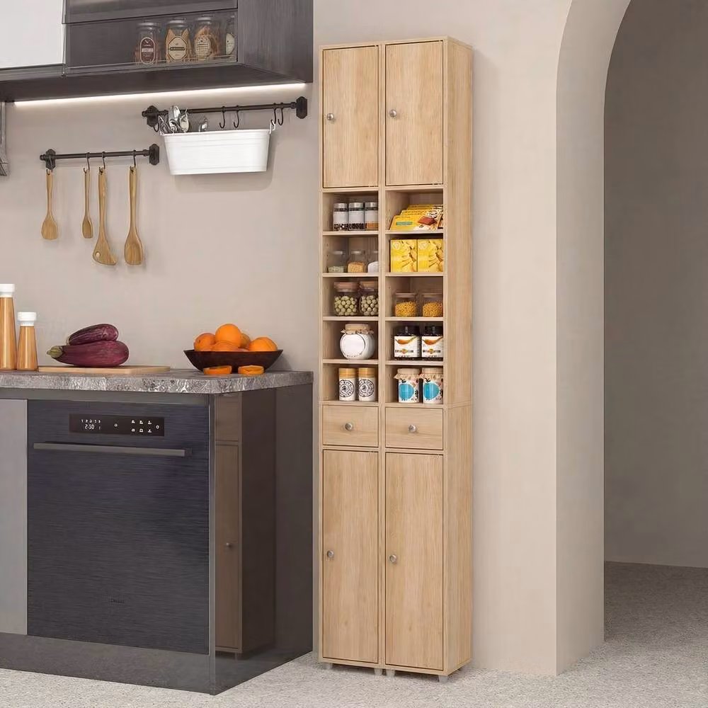 FORGEVIO Slim Freestanding Tall Bathroom Cabinet in Brown with 1 Drawer and 5 Adjustable Shelves – 3