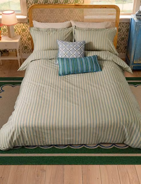 Joules Blue Mix Pure Cotton Ticking Stripe Bedding Set, W: 180 cm, H: 200 cm