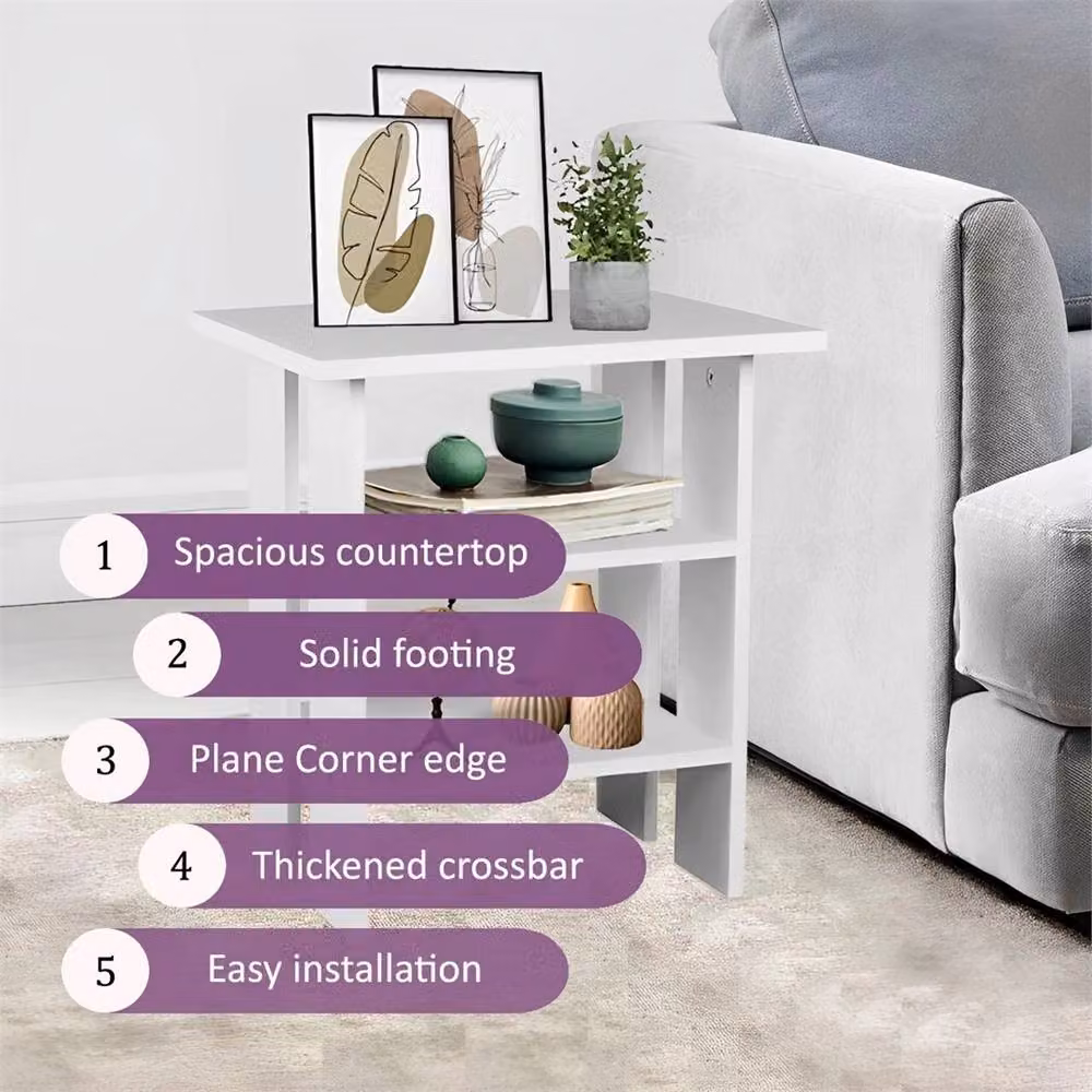 Nordara White 3 Tier Wooden Side Table and Nightstand – 3