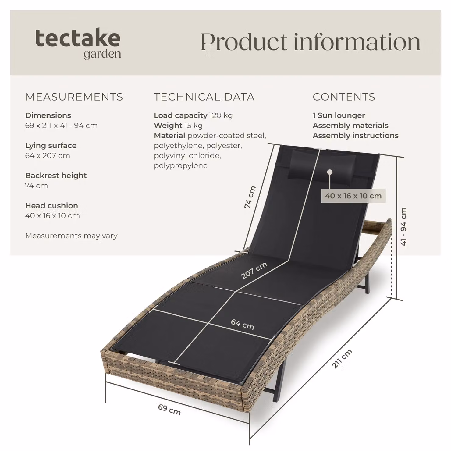 tectake Moana 1 Seater Sun Lounger in Beige Rattan and Plastic – 6