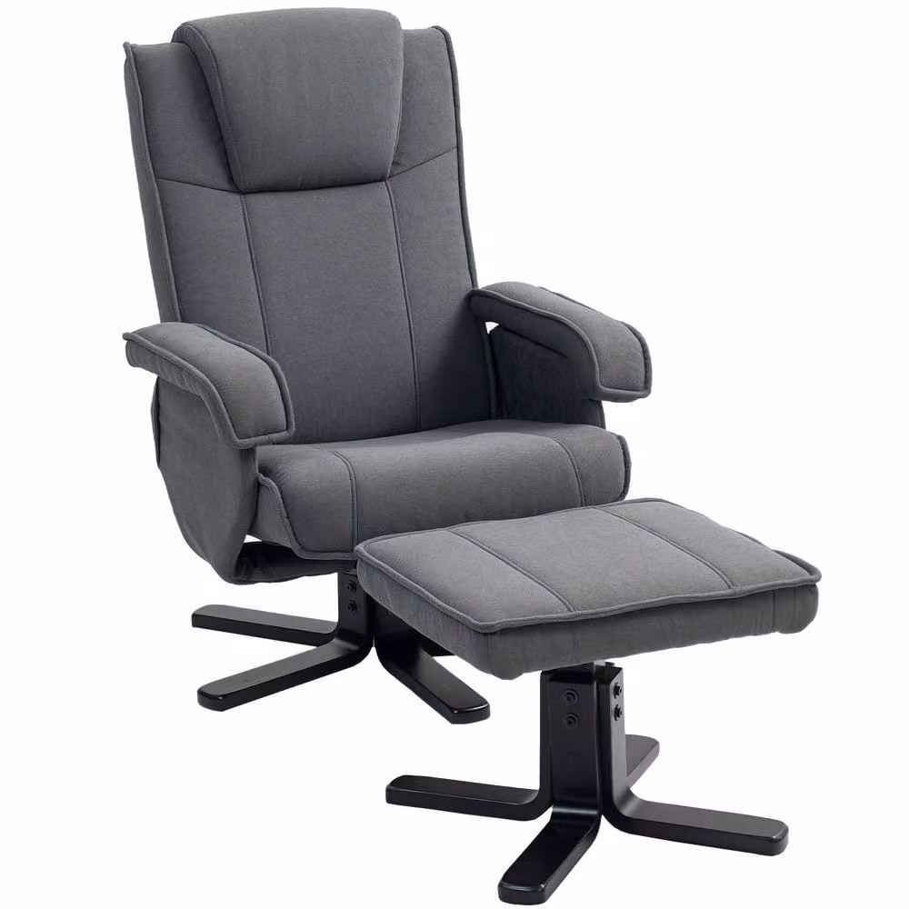 STILVORA Grey Velvet Swivel Recliner Chair with Matching Footstool – 5