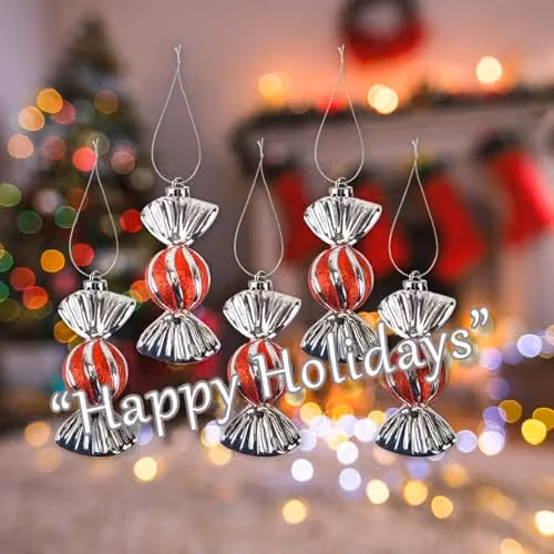 VFM e-Store Red Striped Candy Cane Christmas Tree Hanging Ornaments, Pack of 5, Height: 11 cm – 3