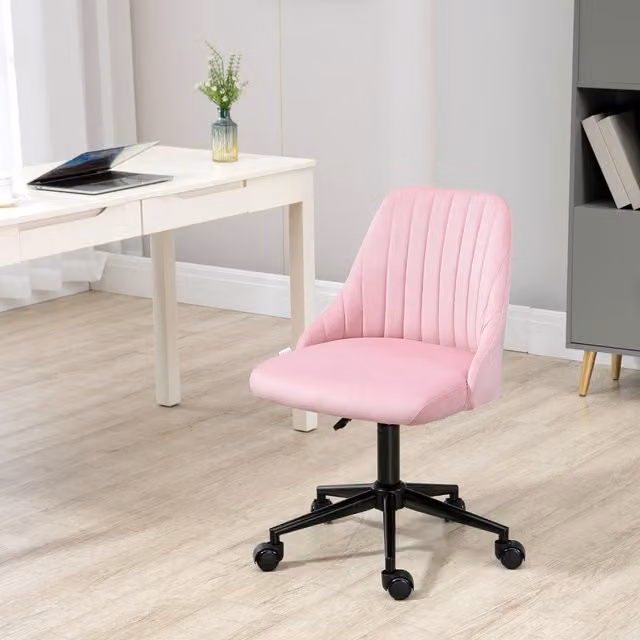Vinsetto Pink Velvet Armless Swivel Task Chair with Adjustable Height