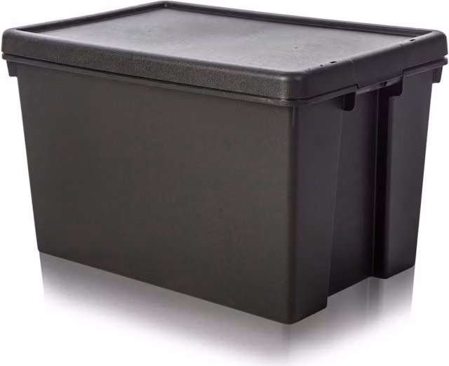 Wham Stackable Plastic Storage Box with Lid, Black, 45L, W: 39.0 cm, D: 32.0 cm, H: 39.0 cm