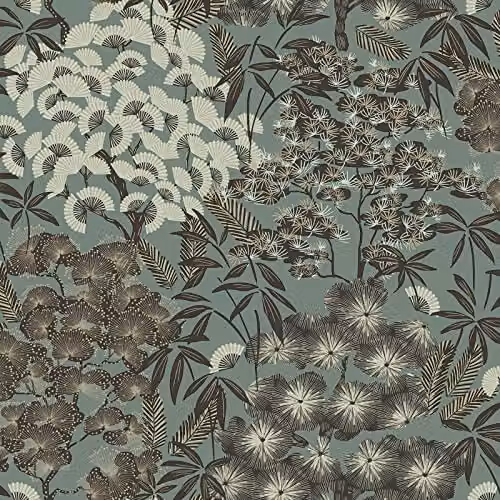 Grandeco Hisea Oriental Blossom Botanical Floral Textured Wallpaper, Green and Brown