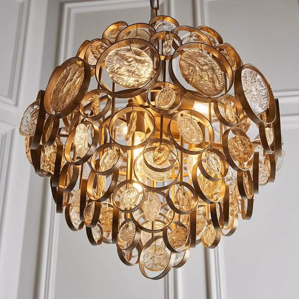 Netlighting CARBONIA Dimmable 6 Light Glass Ceiling Pendant in Gold and Amber – 4