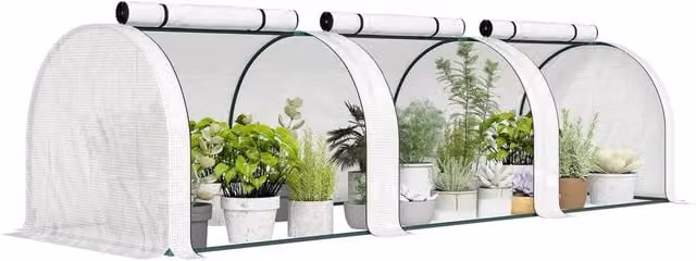 OUTSUNNY White Steel Frame Tunnel Greenhouse with Zipper Doors for Vegetable and Ornamental Gardens – 1