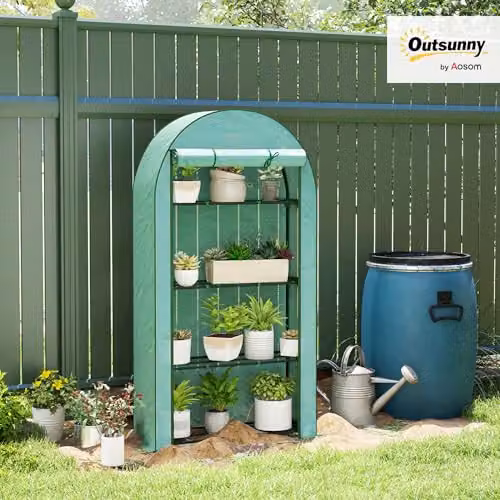 Outsunny 4 Tier Mini Greenhouse with Reinforced PE Cover, Green, W/D/H: 105 x 45 x 160 cm – 2