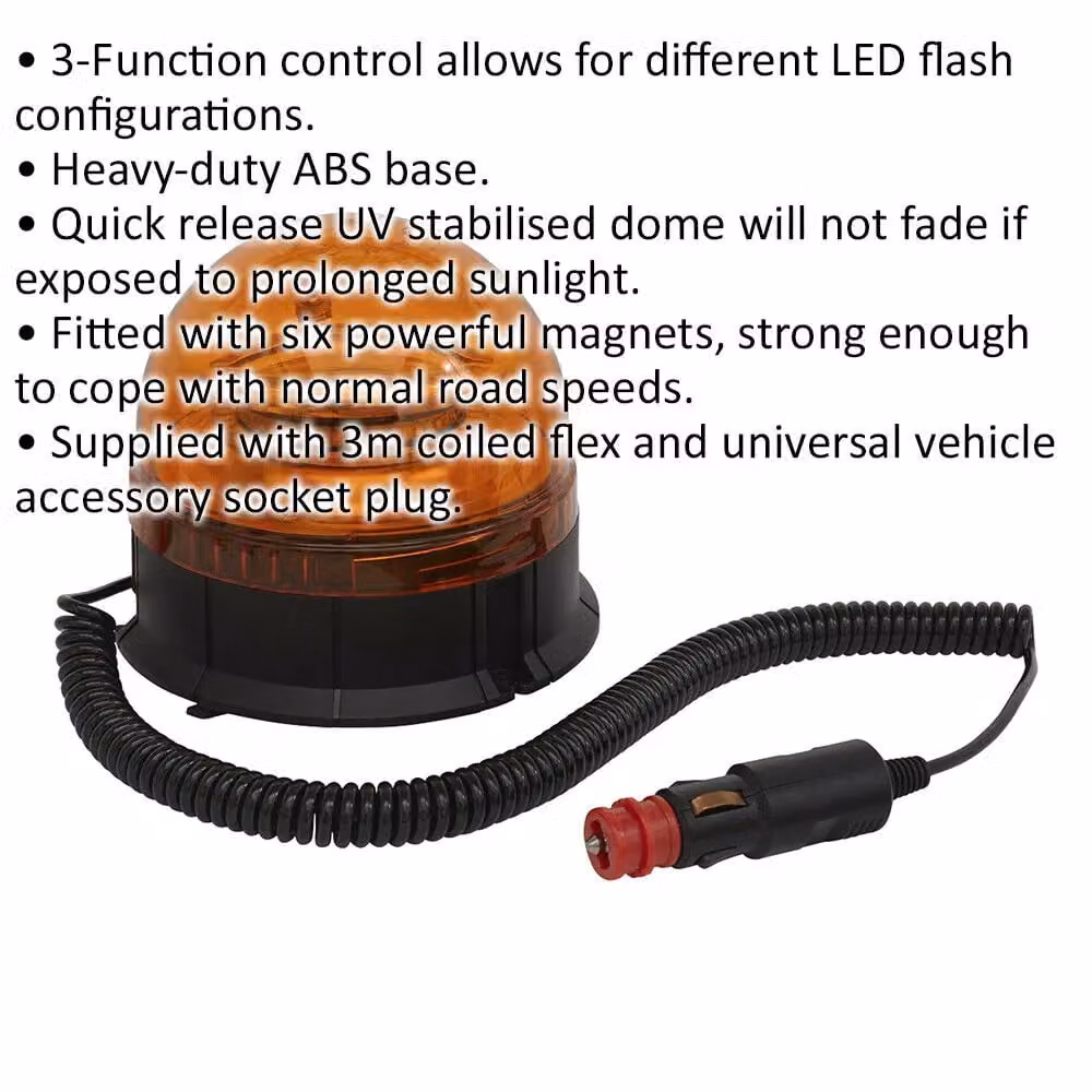 Loops Amber Rotating LED Beacon Light with Magnetic Base Mount for 12V/24V Systems – 2